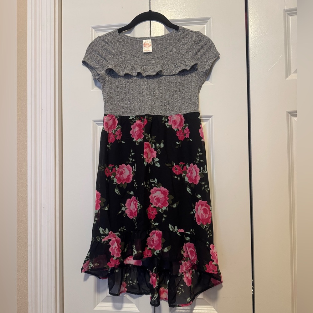 Wonder Nation Girls Dress 7-8 – Gray & Black with Pink Roses
